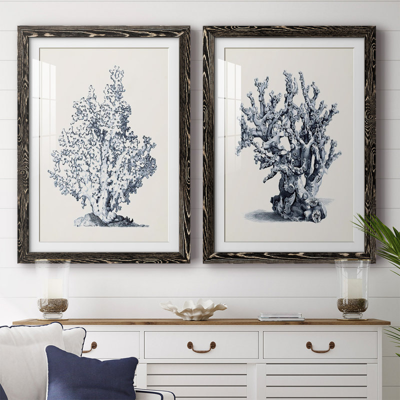 «Blue Antique Coral I-Premium», reproduction encadrée prête à être accrochée, H 31,5 po x l 88 po x P 1,5 po, Noir