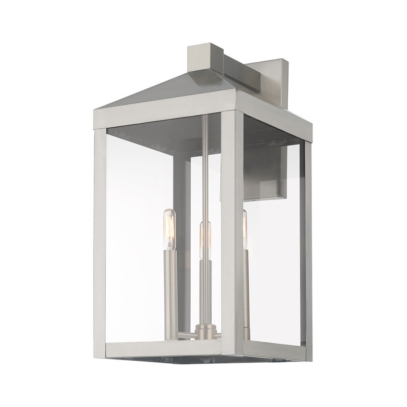 Lanterne murale d'extérieur 3 lumières Bartek, Nickel brossé, H 21,75 po x l 10,5 po x P 12,5 po