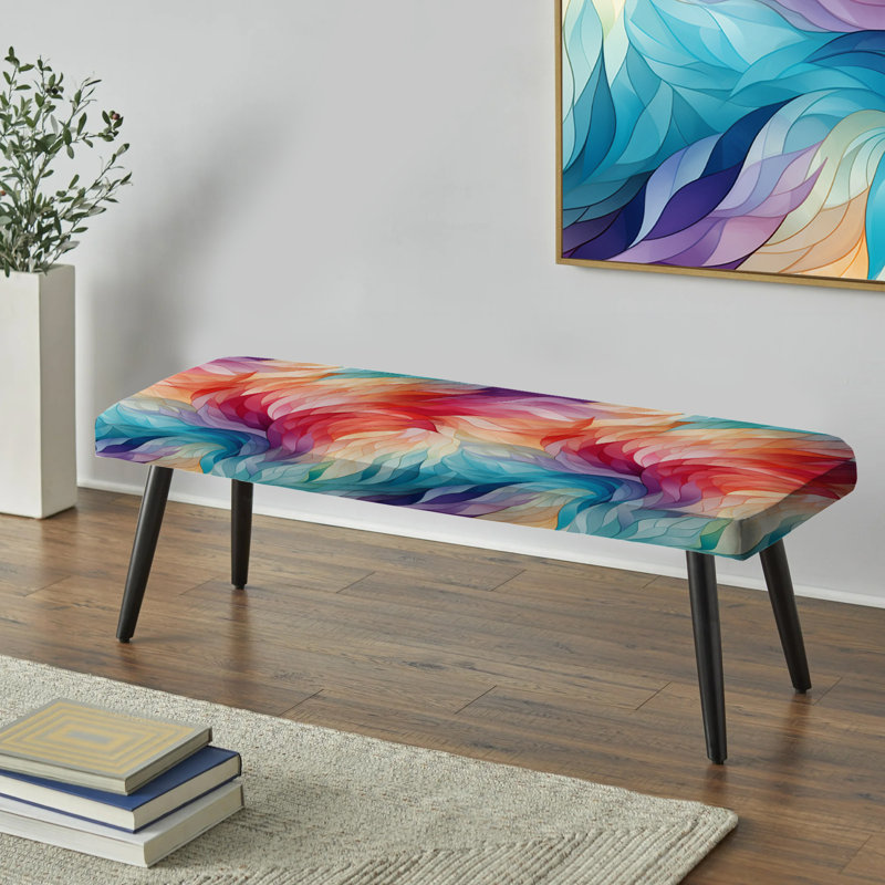 Upholstered Black Bench, Colorful Watercolor In Motion