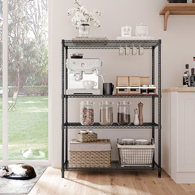 Étagère grillagée en métal à 4 niveaux de 1400 lb pour le rangement dans le bureau de la cuisine de garage, noire, 15,8 po x 45,8 po x 59,4 po, dortoir en acier au carbone, capacité 15,8 po x P 45,8 po