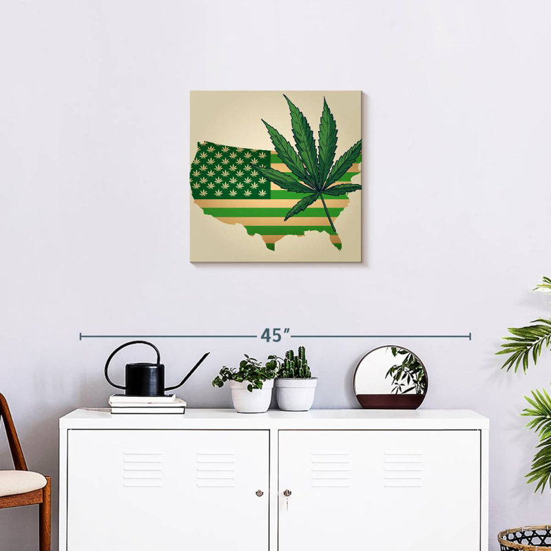 Marijuana Leaf USA Map, 20" H x 20" W