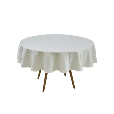 Jacquard Waterproof Thick Elegant Soft Premium Damask Branch Scroll Decorative Home Kitchen Table Cloth Liquid Repellent and Stain Resistant Tablecloth, White Color Round 70 Inch