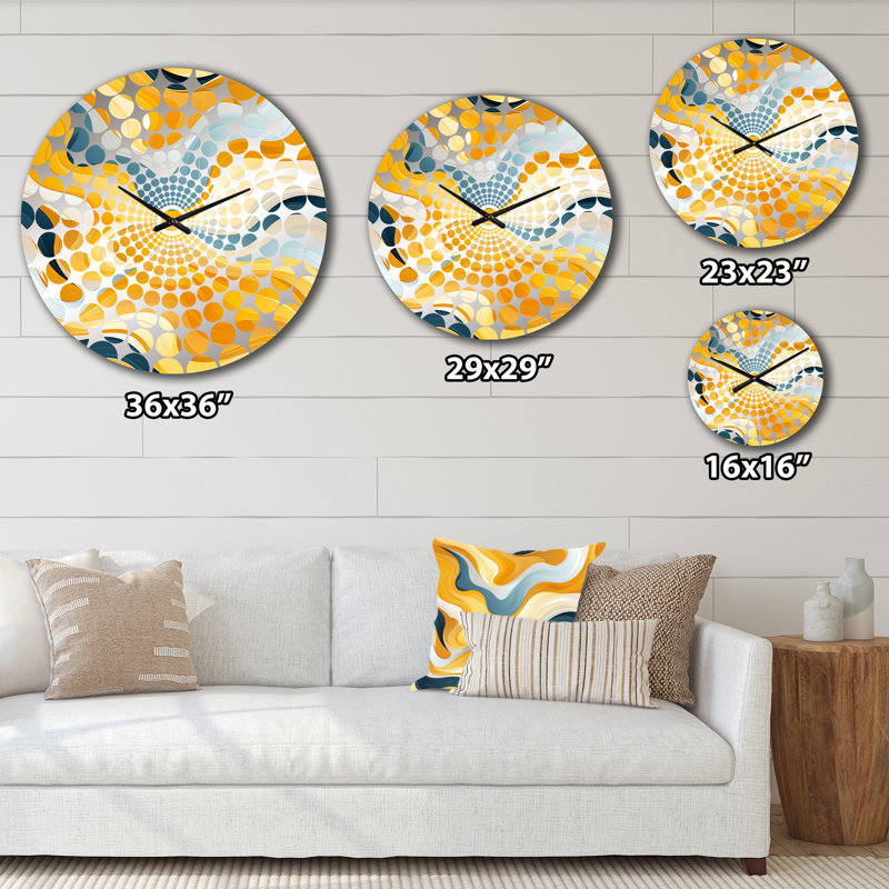 Horloge murale abstraite jaune et blanc Mid-Century Waves Fusion, Petit