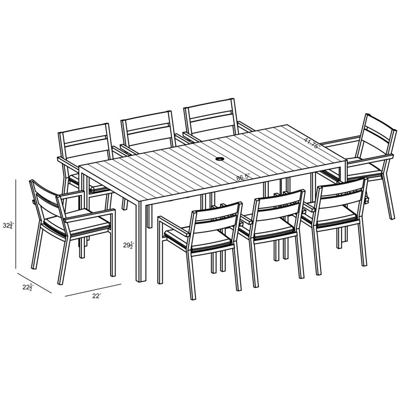 Morje 8 - Person Patio Dining Set with Rectangular Table , Sunbrella® Cushions Included, Black, Canvas Flax Sunbrella® Canvas