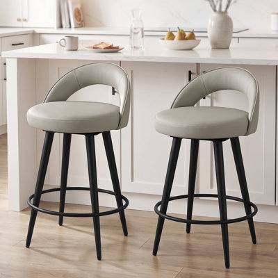26“Swivel Counter Stools,  Faux Leather Upholstered with Curved Back, Stable Bar Stools for Kitchen Island