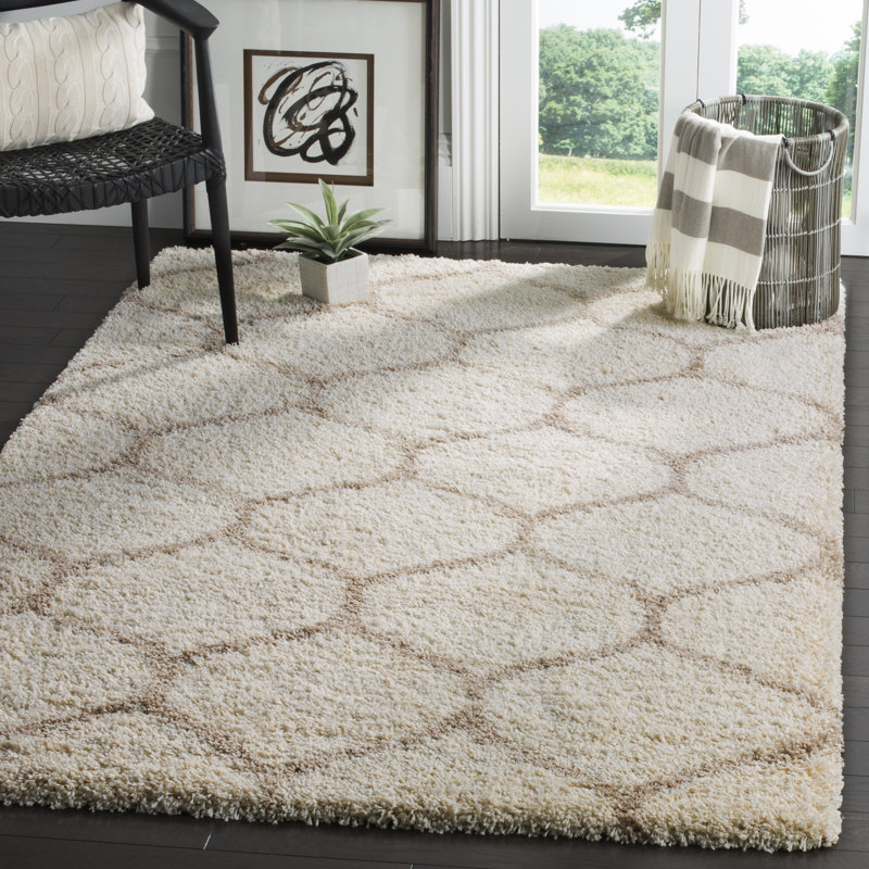 Tate Hudson Shag Performance Geometric Rug, Rectangle 11' x 15', Ivory/Beige