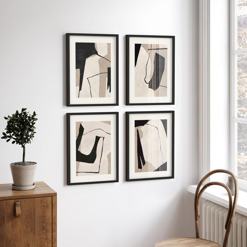 «Neutral Abstract Line Illustration Relax Minimalist Modern Décoration murale», 4 pièces, Blanc, H 14 po x l 11 po