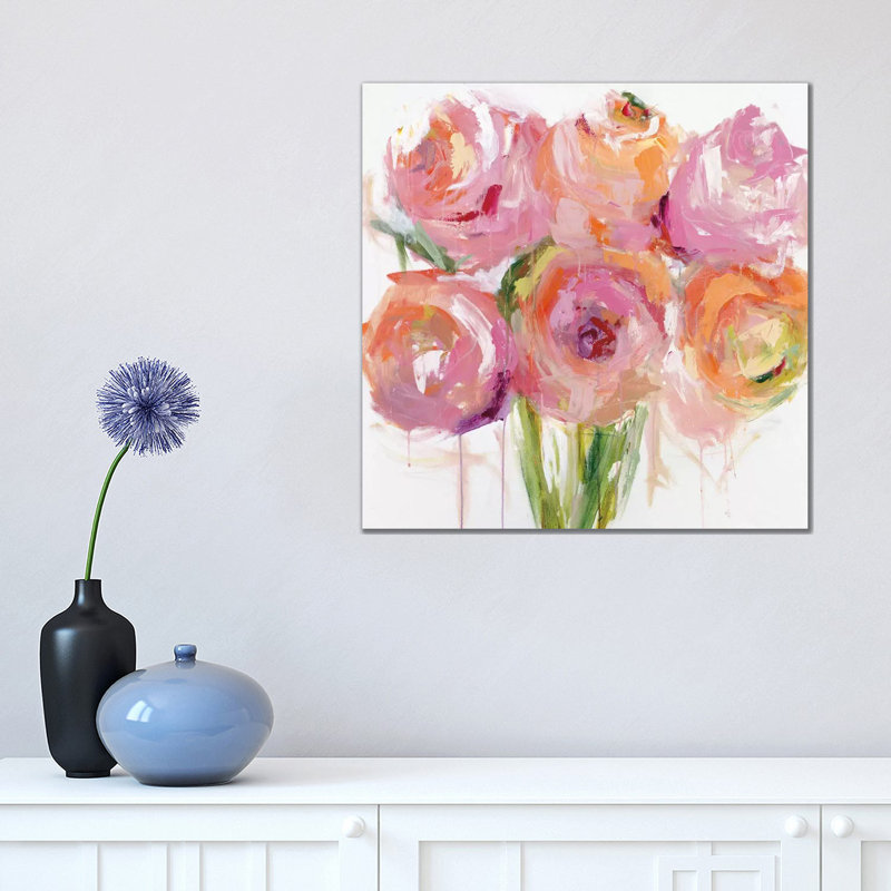 Pink Peonies by Emma Bell - Wrapped Canvas Painting, 45.72 cm H x 45.72 cm W