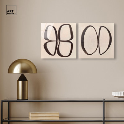 Collection Deia : Ensemble d'œuvres d'art mural modernes « Ovals & Forms » sur toile acrylique par Art Remedy, prêt à  accrocher, 12 x 12