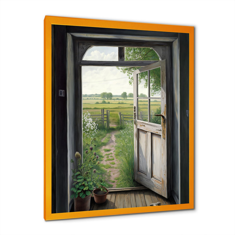 Vue d'un chalet champêtre porte V - Paysage de ferme, art mural, salon, H 20 po x l 12 po x P 1 po, Encadrement doré