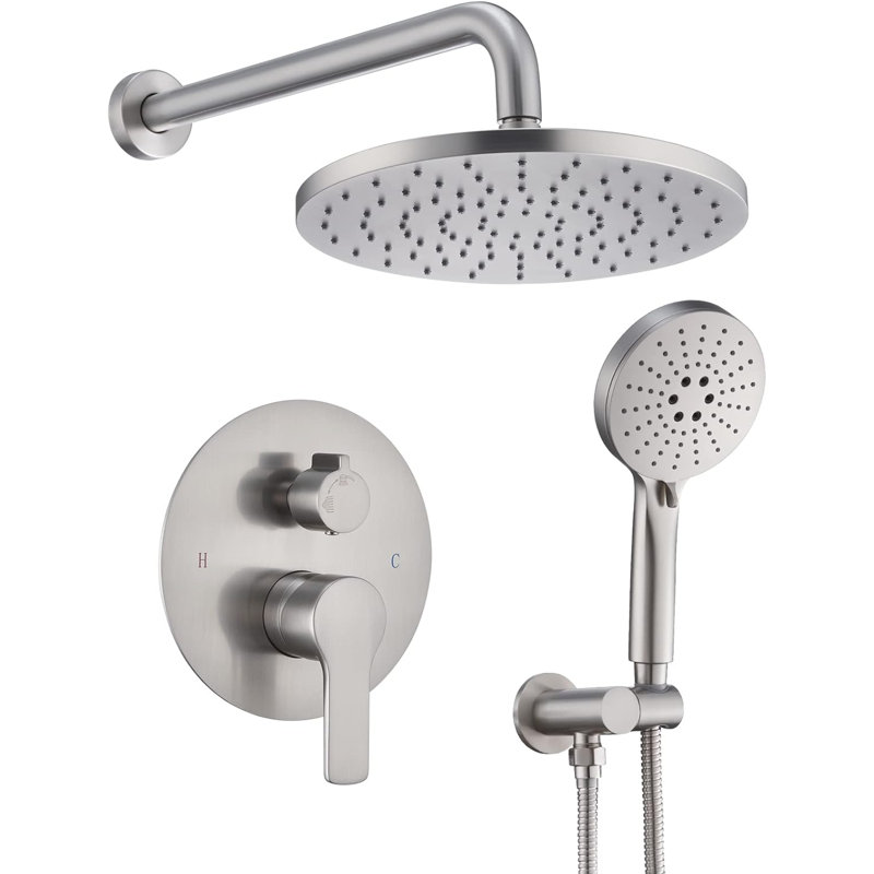 10 Inch Rainfall Shower System With Square Fixed Shower Head And High Pressure Handheld Shower, Wall Mounted Brushed Shower Faucet Set - Cupc Certified Water Saving Design
