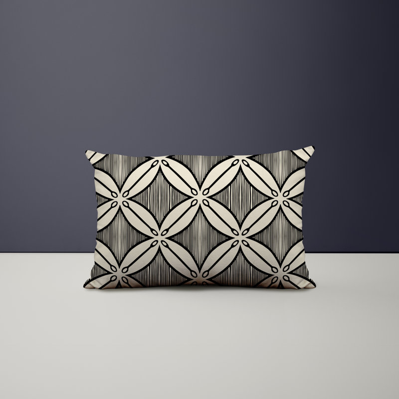 Polyester / Mélange de polyester Housse de coussin rectangulaire intérieure / extérieure lombaire et insert, Noir