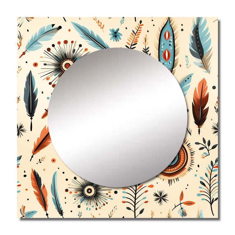Selim - Bohemian & Eclectic Square Living Room Wall Mirror Art, 23" x 23"