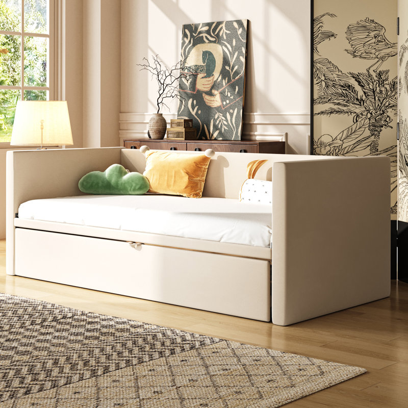 Borchert 2 Seater Fabric Sofa Bed, Beige