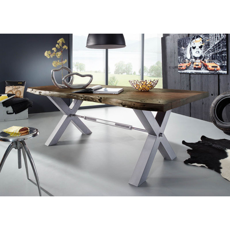 Iron Label Acacia Rectangular Wood Top Dining Table, H76 x L240 x W110cm, Silver