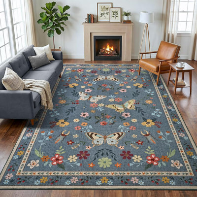 Butterfly and Insect Print Area Rug