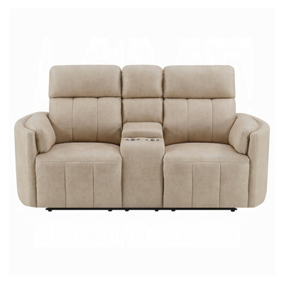Sonny Manual Motion Recliner Loveseat With Console, Dark Beige Microfiber