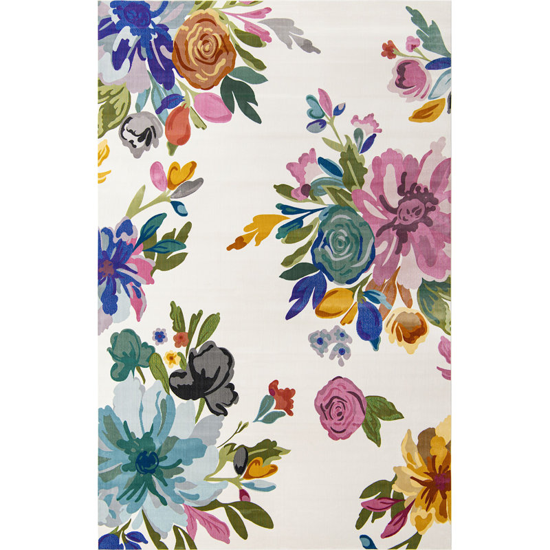 Tapis campagnard et floral fita couleur avoine, Rectangle 5 pi 3 po x 7 pi 10 po