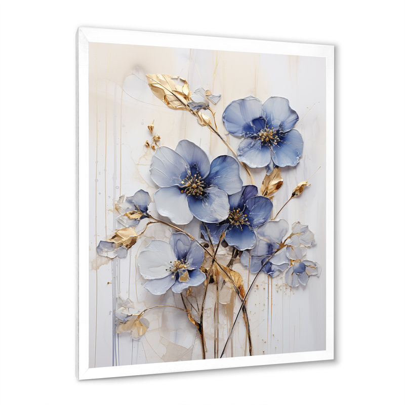Bleu et or Exquisit Violets IV, H 44 po x l 34 po x P 1,5 po, Cadre simple blanc