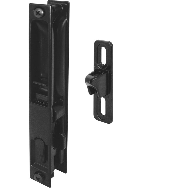Sliding Glass Patio Door Handle Set, Flush Mount, Non-Keyed, 6-5/8" Screw Holes, Black