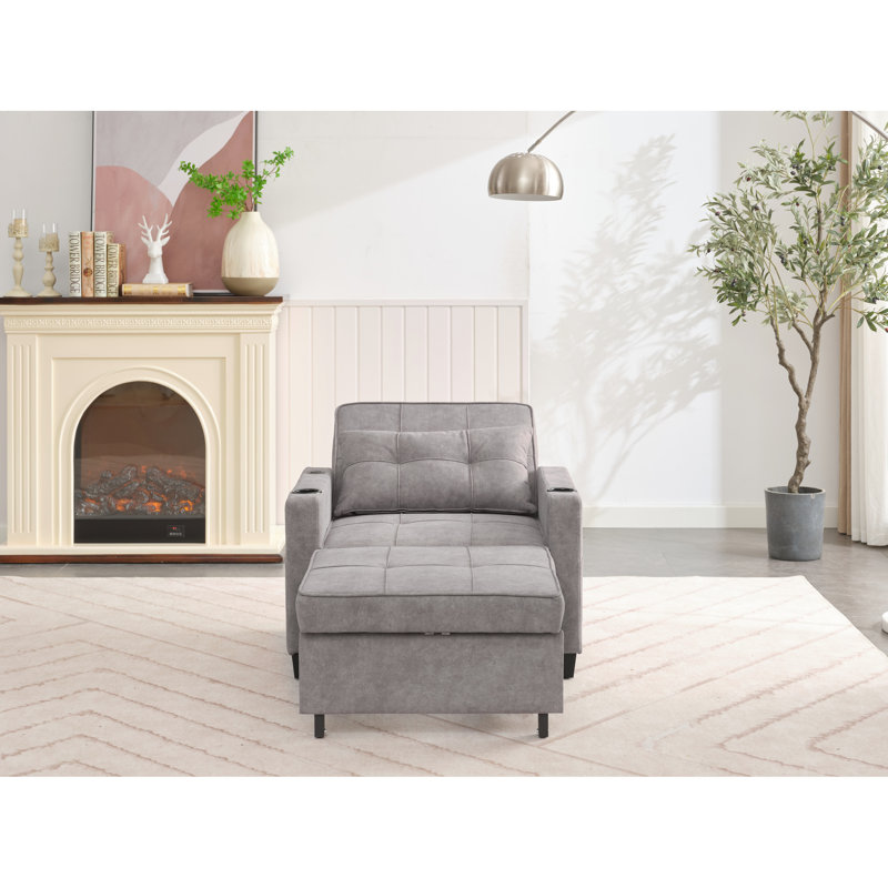 Futon-lit avec fauteuil d'usure - Tissu, oreiller et matériaux gris portage Assemblage facile, Gris clair