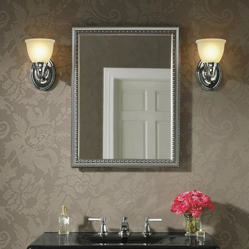 Kohler Clw Recessed/Surface Mount Framed Medicine Cabinet with 2 Adjustable Shelves and Interior Mirror, Silver