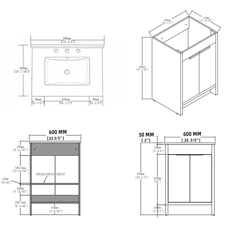 Meuble-lavabo autoportant avec lavabo, Gray