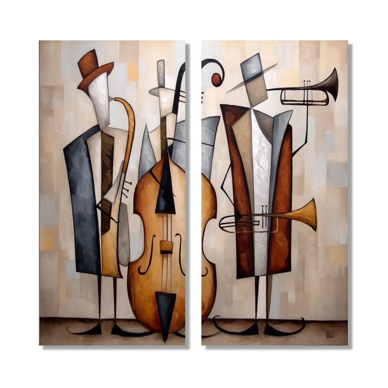 «Abstract Jazz Band In New York City», reproduction d'art sur toile, art mural rétro brun, 2 pièces, H 32 po x l 32 po