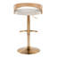 Tabouret de bar réglable avec pivot en métal doré, bois blanchi et tissu avoine avec repose-pieds arrondi en T - ensemble de 3