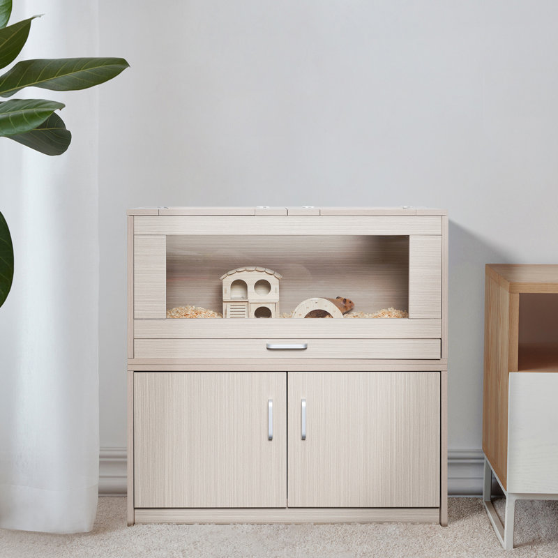 Maison de hamster en bois avec espace de rangement et fenêtres en acrylique - spacieuse pour cochon d'Inde, chinchilla, unité de cage Chinchilla facile à nettoyer