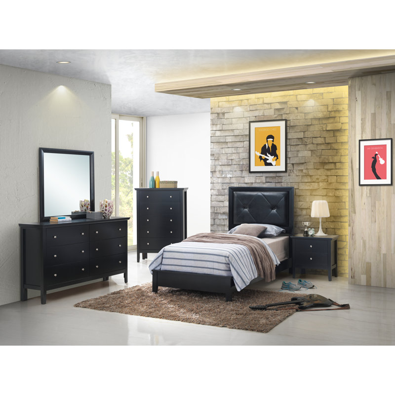 Chataignier Vegan Leather Standard Bed, Twin, Black