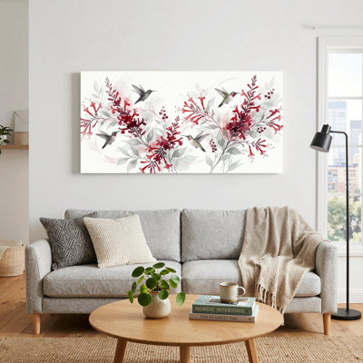 Ensemble de 1 tableau sur toile à motif d'oiseaux et de fleurs