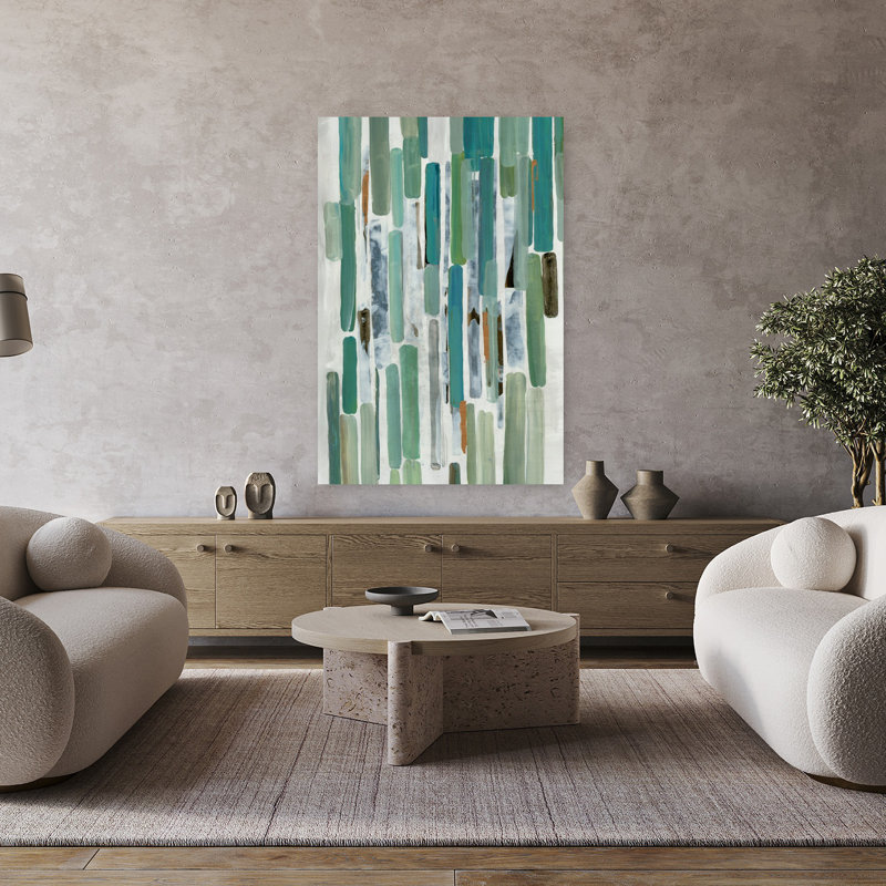 «Verdant Visions», art géométrique minimaliste abstrait, H 48 po x l 32 po