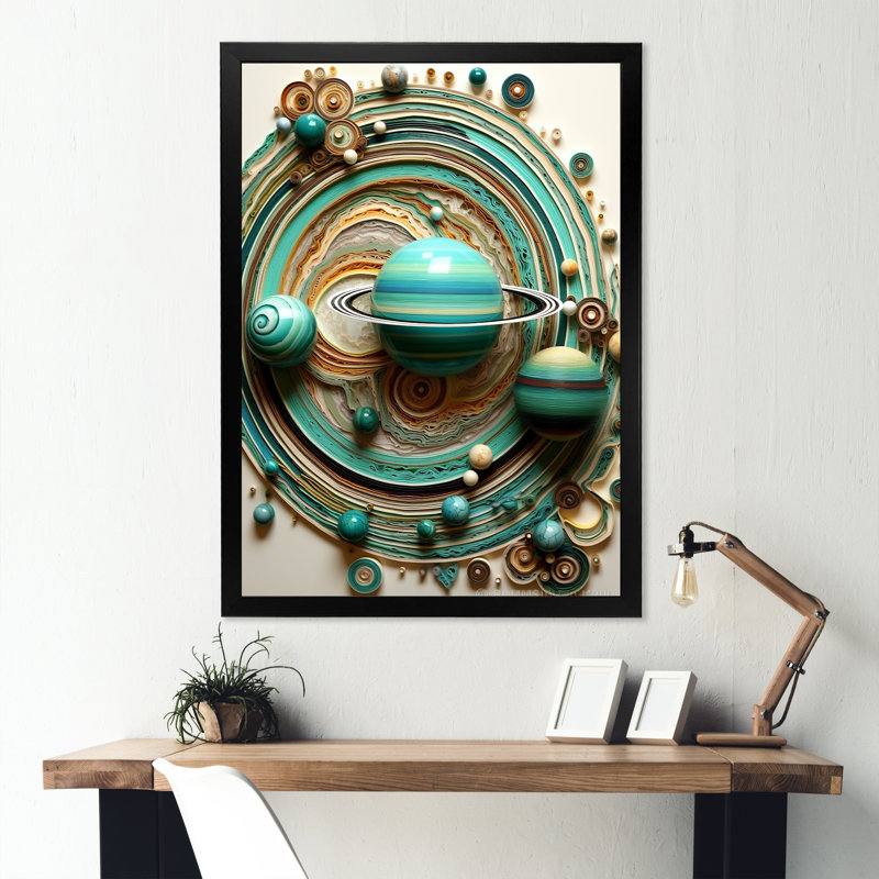 «Turquoise Saturn Astronomers Dream», reproduction sur toile, Cadre noir, H 32 po x l 16 po x P 1 po