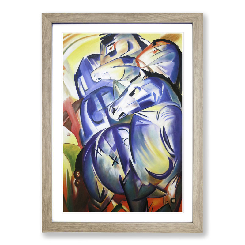 Blue Horses by Franz Marc - Picture Frame Graphic Art, Oak, 36cm H x 27cm W x 2cm D