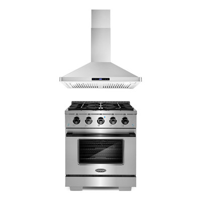 Cosmo 2 Piece Kitchen Appliance Package with 30'' Gas Freestanding Range , and Wall Mount Range Hood -  COS-3PKG-510