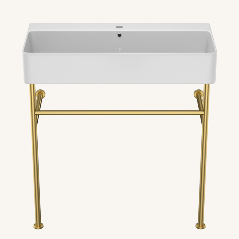 Lavabo de console de salle de bain 32 "avec trop-plein, lavabo console en céramique blanc, Or