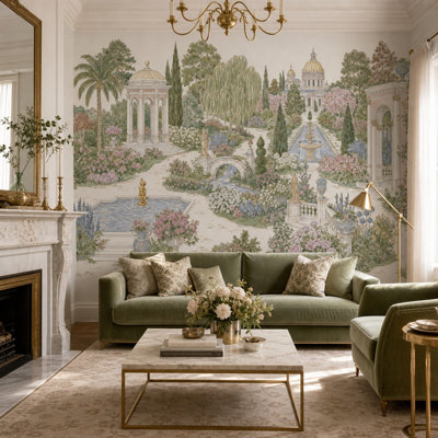 Bright Garden Wallpaper Italian Landscape Removable Classical Architecture Wall Decor