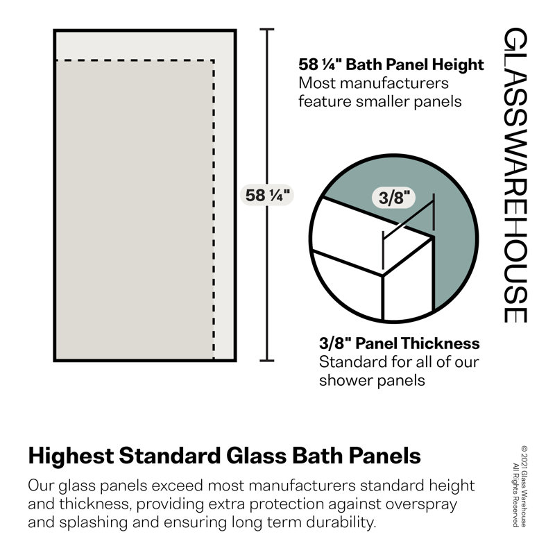 Vela 31.5 in. x 58.25 in. Frameless Single Fixed Bath Panel, Matte Black