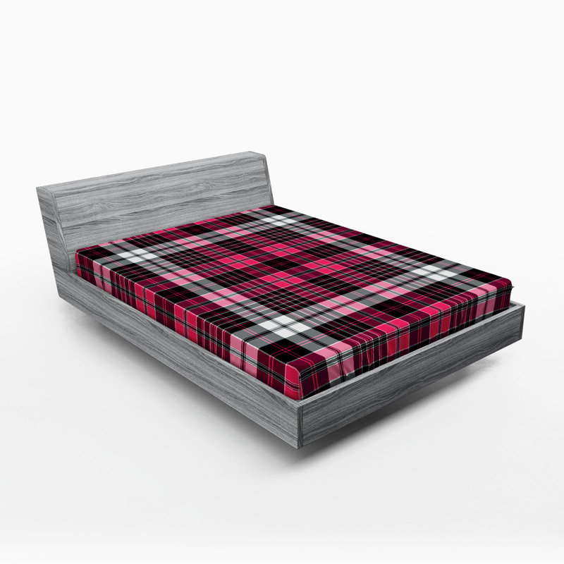 Microfiber Plaid Fitted Sheet, Queen Fitted Sheet, Pink Plaid 2
