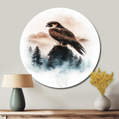 Falcon At The Peak - Eagle Round Metal Wall Art