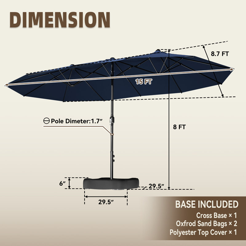 Parasol de marché rectangulaire avec base, Bleu très foncé