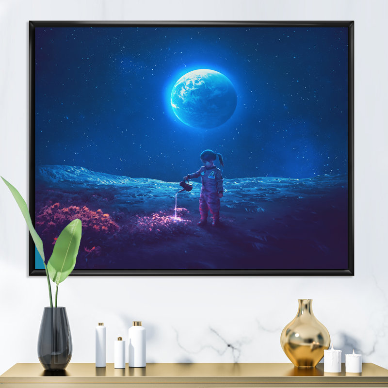 Art sur toile, fille surréelle, H 12 po x l 20 po x P 1 po, Cadre flottant noir