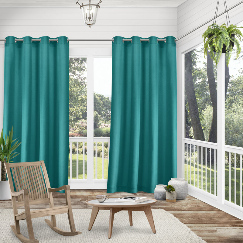 Biscayne Indoor/Outdoor Two Tone Textured Grommet Top Curtain Panel Pair, 54" W x 96" L, Ivory
