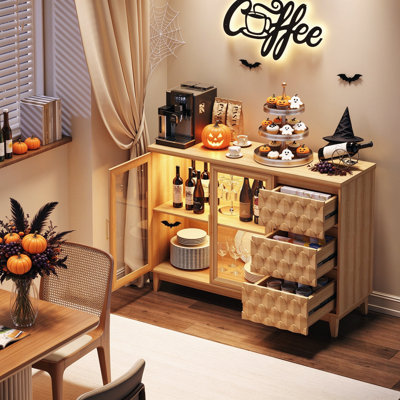 Buffet l 47,2 "avec 3 tiroirs, buffet avec porte vitrée et lumière DEL