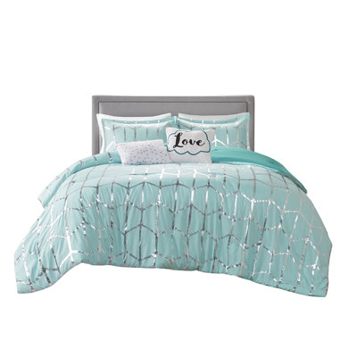 King/ King Comforter With Metallic Printed And Silver Geometric Design Fashionable Decorative Pillows