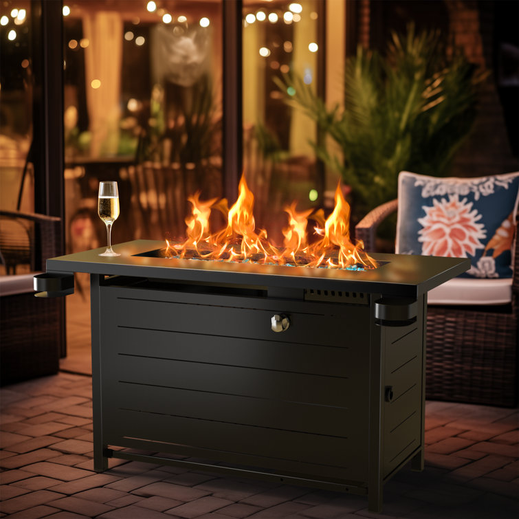 Laurean 25" H x 42" W Propane Outdoor Fire Pit with Lid