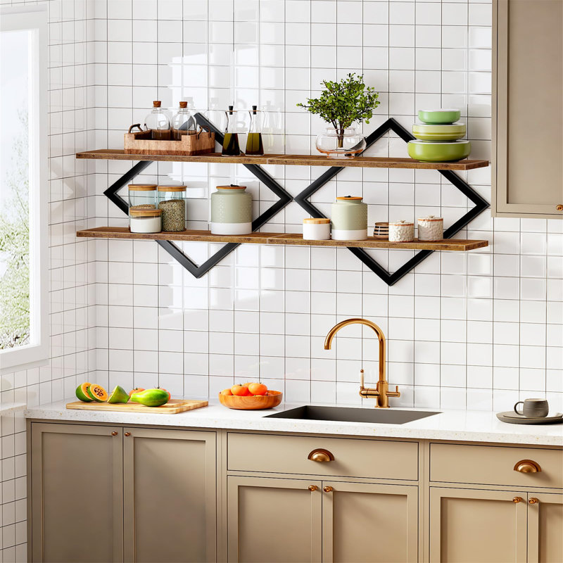 2 Piece Bracket Shelf, Rustic Brown/ Black