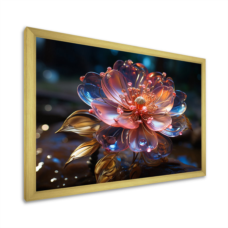 Fleurs de cristal rose sur toile, Cadre doré à une seule photo, H 30 po x l 40 po x P 1 po