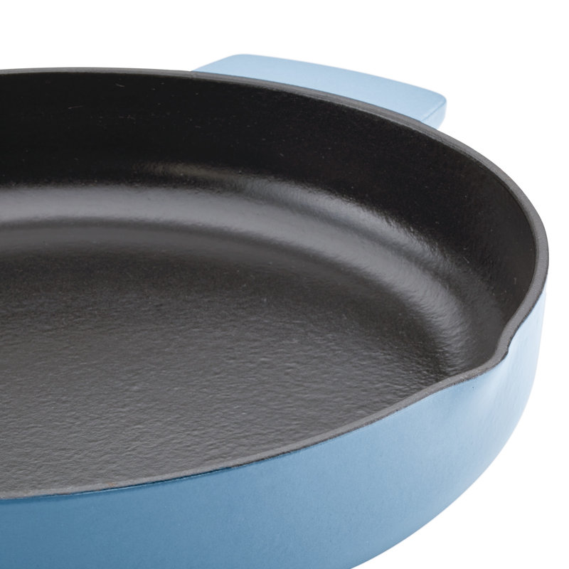 KitchenAid Enameled Cast Iron Induction Skillet with Helper Handle and Pour Spouts, 12 Inch, Blue